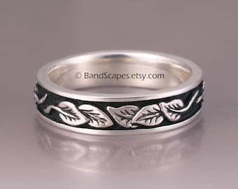 CIRCLING LEAVES Wedding Band.  6mm width.  This ring in sterling silver.  Leaf Ring, Leaf Band