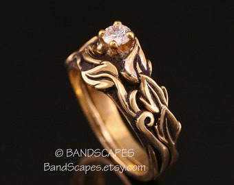 The GARLAND WEDDING SET, Your Choice of 14k White, Yellow or Rose Gold, with  Moissanite