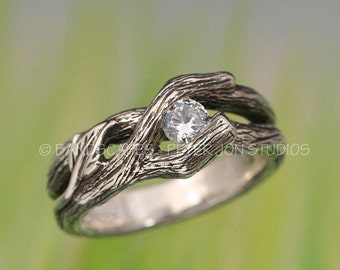 ETERNAL SPRING Wedding Ring.  This Twig ring made to order in sterling with White Sapphire, Other stones are possible