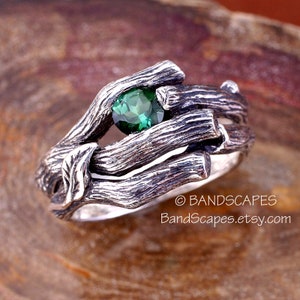 HEARTWOOD with TOURMALINE, Other Stones Possible, Wedding Rings, Engagement Set, Bridal Set, Handmade in Sterling Silver