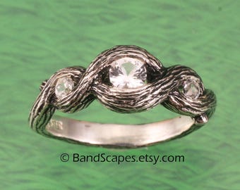 TRIPLE TWIST with White Sapphire, Twisting Twigs. Branch and Vine Band, Twig Engagement Ring, Twig Promise Ring