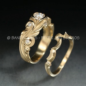 14k Yellow Gold ANNE WEDDING Ring Set, .58ct. E color, VS clarity Natural Diamond. Ready to send image 4