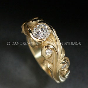 14k Yellow Gold ANNE WEDDING Ring Set, .58ct. E color, VS clarity Natural Diamond. Ready to send image 2