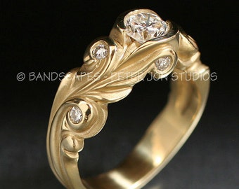 14k Yellow Gold ANNE WEDDING Ring Set, Half-carat Center Diamond. E-F color, VS clarity Natural Diamond.