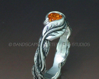 Delicate Leaves WITH A TWIST -  This Twig ring made to order in sterling silver and a choice of many stones, Wedding Ring, Engagement Ring