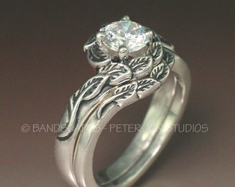 GOLD HALO With Diamond, Wedding Ring Set. Your choice of 14k Yellow, 14k White, or 14k Rose Gold