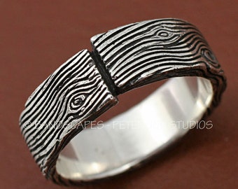 WOOD PLANK Band, Handmade Wedding Band in Sterling Silver, Unique Woodworker Ring