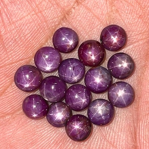 Lot de cabochons ronds de rubis étoilés naturels de 6 mm, pierres précieuses pour la fabrication de bagues