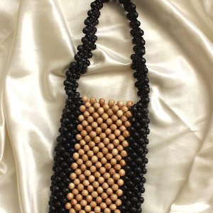 Bolso de cuentas de madera hecho a mano: bolso de hombro bohemio chic de inspiración vintage