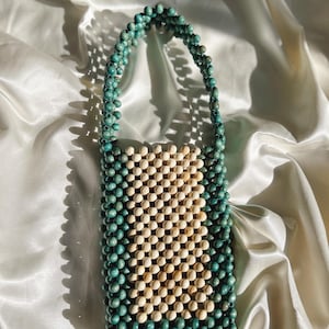 Bolso de cuentas de madera hecho a mano: bolso de hombro bohemio chic de inspiración vintage