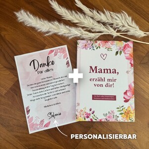 Personalisiertes Geschenk für Mama | Erinnerungsbuch „Mama, erzähl mir von dir“ mit personalisierter Dankeskarte | Geschenk für Mütter