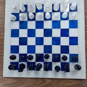 Handmade Lapis Lazuli & White Marble Chess Board: Luxury Stone Inlay