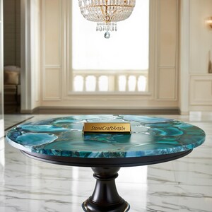 Handmade Blue Agate Coffee Table Top: Polished Gemstone, Luxury Accent image 5