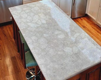 Natural White Quartz Countertop | Luxury Kitchen Island Dining Table Top