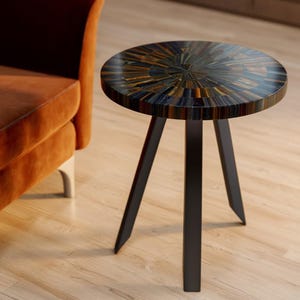 Tiger Eye Stone Side Table | Handmade Gemstone Inlay Accent Table