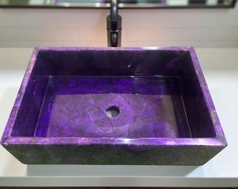 Lavabo artesanal de amatista / Lavabo de cristal púrpura natural / Lavabo de lujo para baño