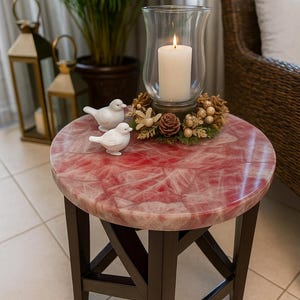Handmade Pink Agate Table: Luxury Accent Table with Black Iron Base