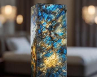 Labradorite Crystal Lamp: Polished Gemstone Light, Healing Home Decor