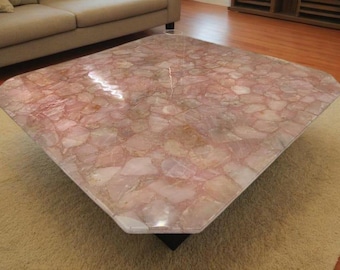 Rose Quartz Coffee Table Top | Polished Natural Gemstone Slab, Luxury Living Room Furniture