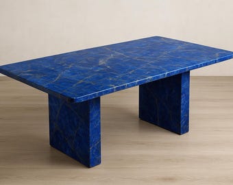 Luxus Handgefertigter Rechteckiger Lapis Lazuli Edelstein Esstisch | Blauer Kristallstein-Tisch