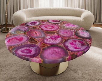Handmade Pink Agate Side Table: Natural Crystal Geode Coffee Table