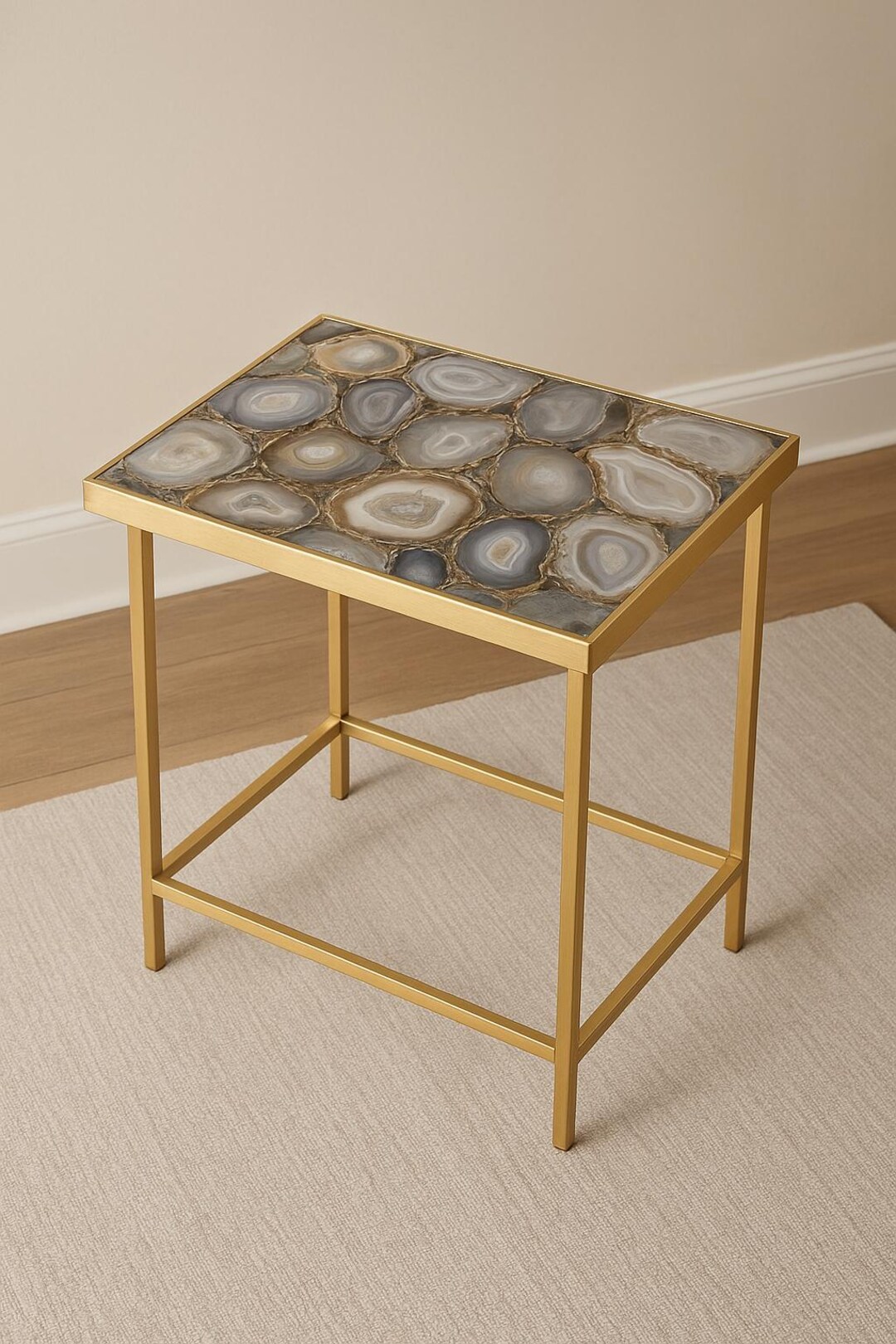 Agate Table Handcrafted Agate Stone Side Table | Golden Metal Base, Modern Glam - Etsy