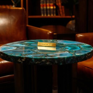 Handmade Blue Agate Coffee Table Top: Polished Gemstone, Luxury Accent image 4