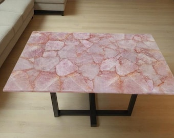 Handcrafted Rose Quartz Coffee Table | Natural Crystal Tabletop (Slab Only)