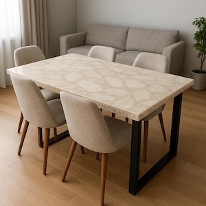 Handmade White Quartz Crystal Dining Table: Modern Gemstone Tabletop
