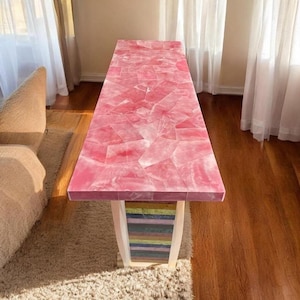 Handmade Rose Quartz Crystal Table Top: Healing Stone Coffee Table
