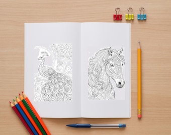 10 målarbilder med mandala-djur + bonus | Utskrivbara målarbilder för vuxna | Direkt nedladdning | Stresslindrande konst | A4 PDF
