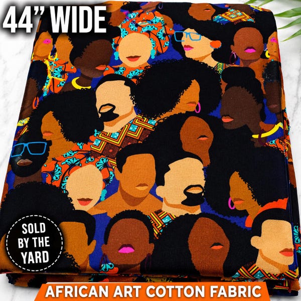 Afrikaanse katoenstof, afrocentrische portretafdruk zwarte vrouwen, 44 inch breed quilten naaimateriaal