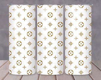 Wąski kubek 20 uncji / 30 uncji ze złotym wzorem | Biały luksusowy kubek ze stali nierdzewnej | Minimalistyczny prezent