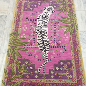 Pink Bengal Tiger Rug Hand Tufted Area Rug creative Animal Print Rug, Bedroom rug Living Room Rug All Size 6x9, 8x10, 9x12, 10x14, Kids Rug.