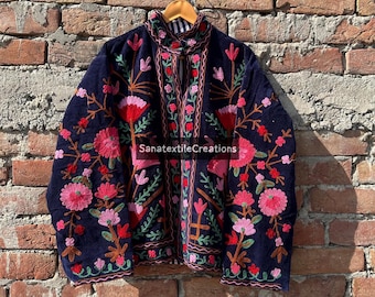 Floral Embroidered Velvet Suzani Jacket: Boho Hippie Coat