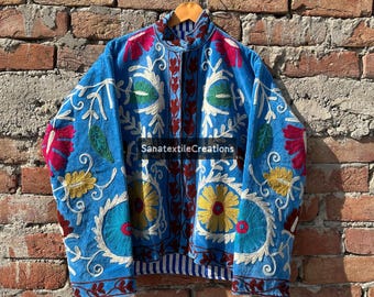 Veste matelassée en velours brodé | Manteau bohème réversible fait main