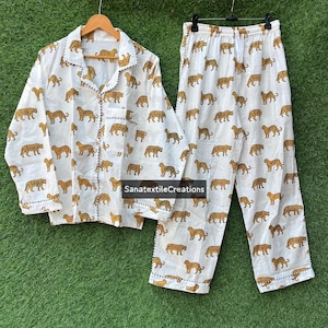 tiger animals  print Cotton Pajamas Bridesmaids Pants Pajama Long, Personalized Bridesmaid Pajama Set,Bridesmaid Pajama, Bridesmaid