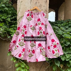 Pink Floral Print Maxi Skirt: Handmade Cotton Tiered Boho Skirt