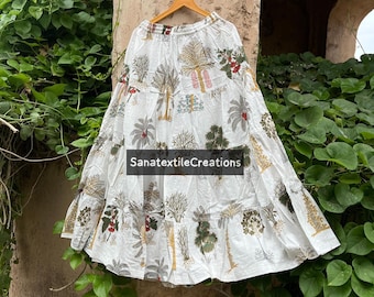 Gonna lunga in cotone con stampa a blocchi indiani: gonna floreale boho con tasche