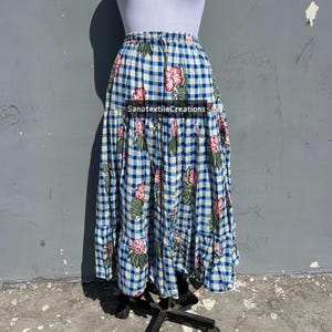 Indian Block  Printed Beautiful Floral print maxi Skirt, Long wear Women Clotting Elastic Gold Skirt Summer Handmade  Tiered Skirt, Gift