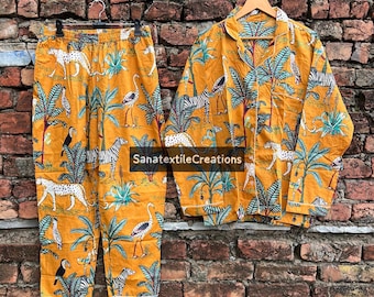 Jaipur Cotton Pajama Set: Tropical Jungle Print Sleepwear
