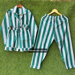 Striped Cotton Pajama Set, Bridesmaid Loungewear, Personalized Gift