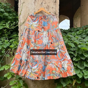 Indian Maxi Beautiful Floral print maxi Skirt, Long wear Women Clotting Elastic Gold Skirt  Handmade  Tiered Skirt, Gift