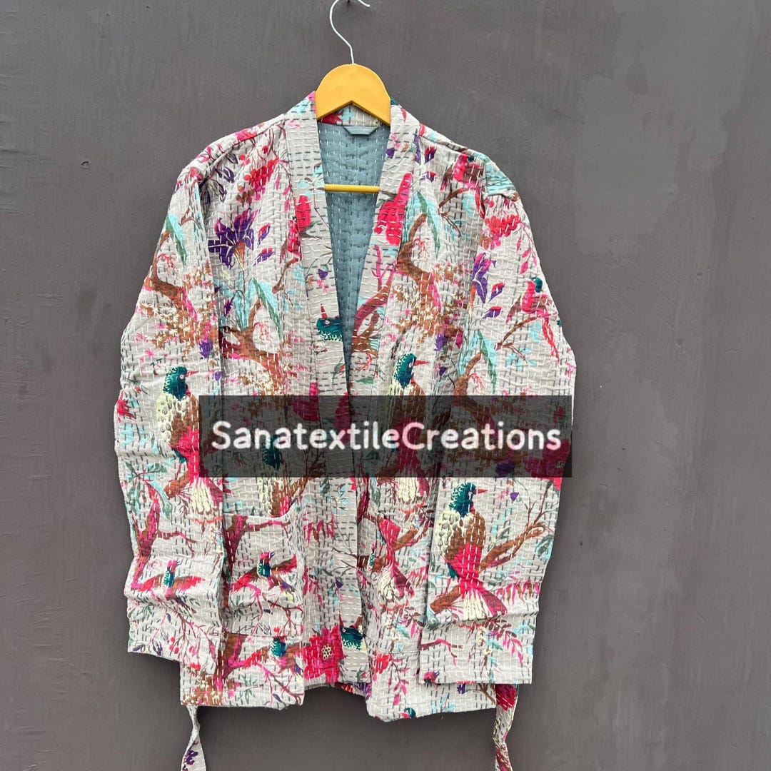 Rose Kimono Floar Kantha Quilted Kimono Jacket – One-of-a-kind Boho ...