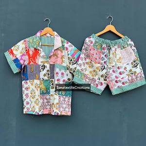 Patchwork Indian block print Cotton Pajamas Short Bridesmaids Short Pants Pajama Patchwork Pajama Set, Night Pajama, Bridesmaid Gift