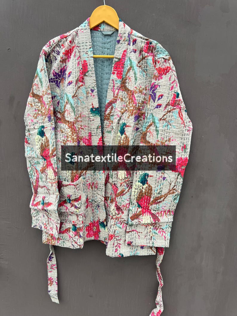Rose Kimono Floar Kantha Quilted Kimono Jacket – One-of-a-kind Boho ...