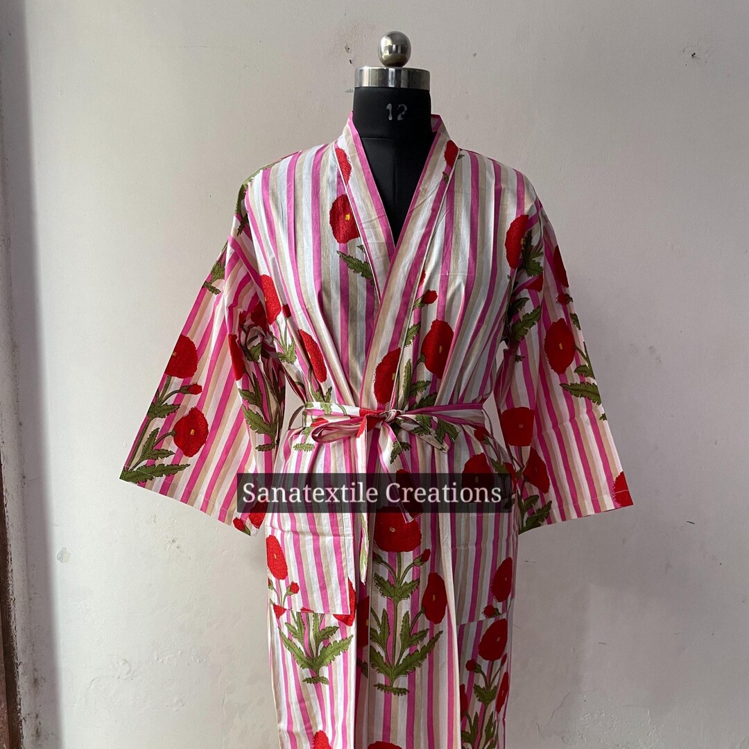 Frida Kahlo Print Cotton Kimono Robe: Indian Pink Buta, Hippie Style - Etsy