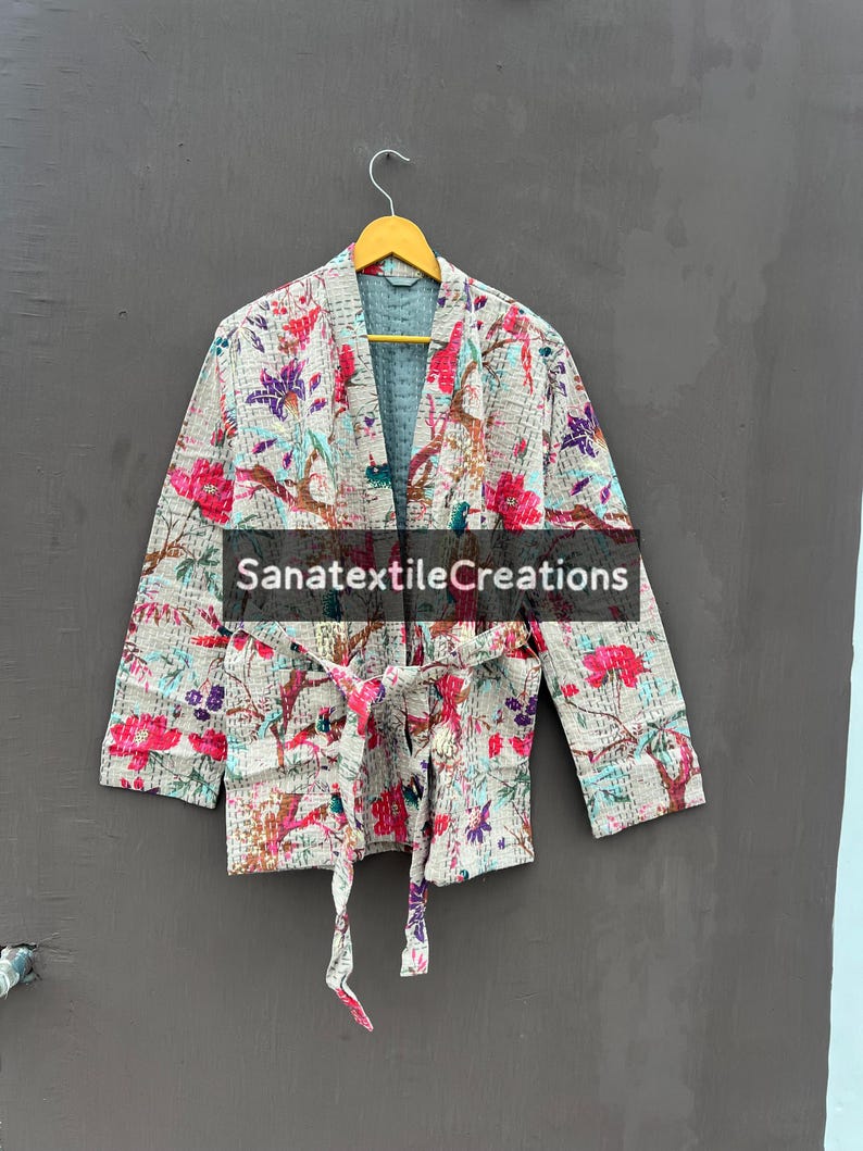 Rose Kimono Floar Kantha Quilted Kimono Jacket – One-of-a-kind Boho ...
