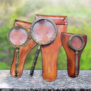 6X Glass Lens Pocket Magnifier With Leather Pouch – Folding Magnifying Tool