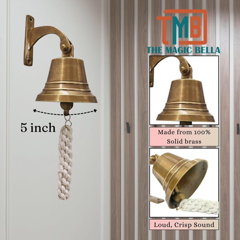 Solid Brass Wall-mounted Marine Bell – Antique Finish Hanging Bell With ...